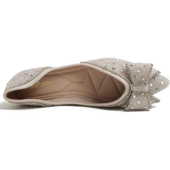 Qxcgdyxt Flat Shoes Women Cream Polyurethane (PU) Ballet Slip On Sparkly Flats - Picture 4 of 7
